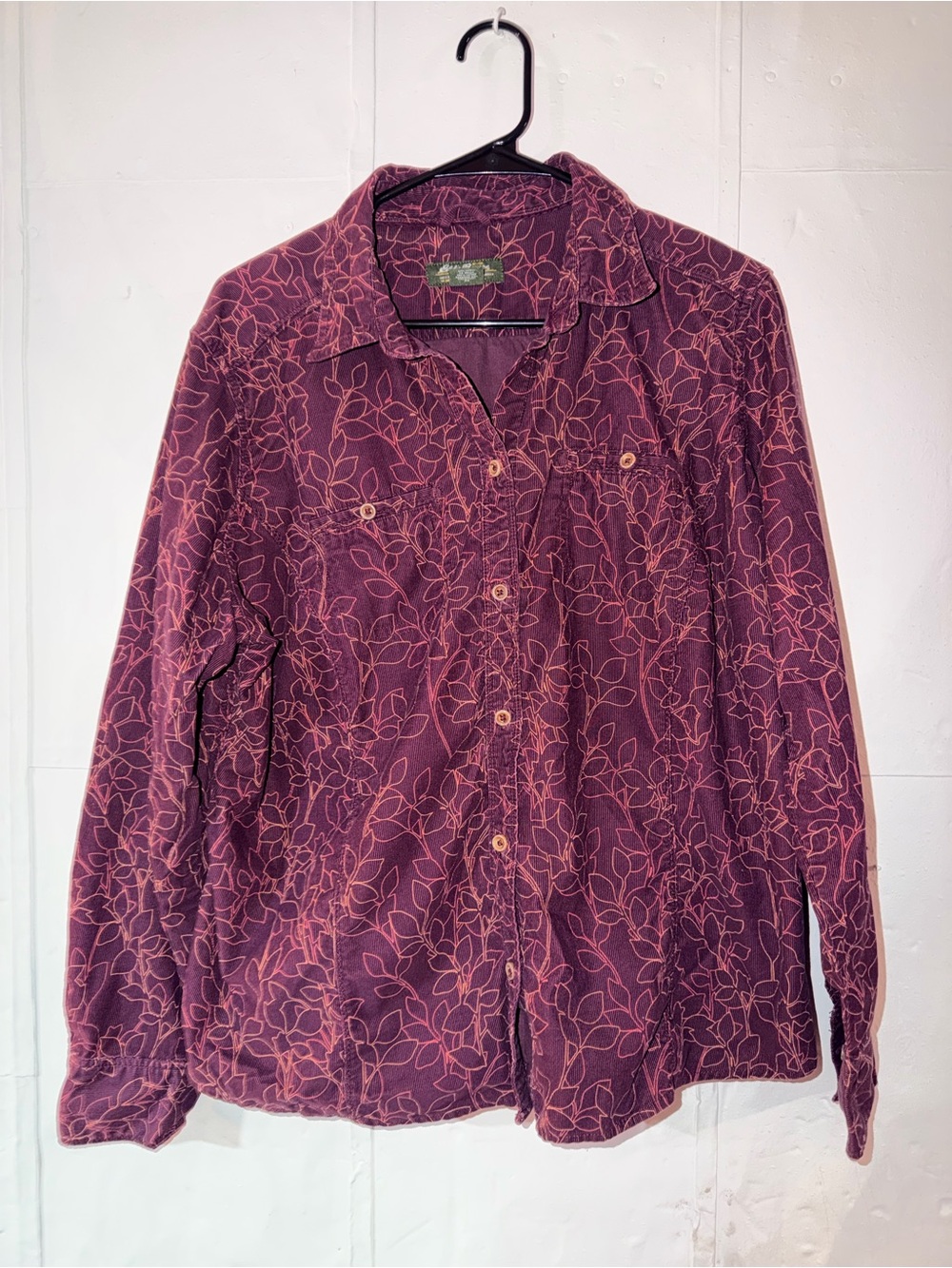 Eddie Bauer Burgundy Floral Button-Down Shirt 100% cotton